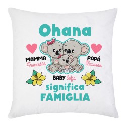 Federa per cuscino Ohana significa Famiglia! Personalizzata con nomi mamma papà e bimba!