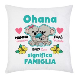 Federa per cuscino Ohana significa Famiglia! Personalizzata con nomi mamma papà e bimbo!