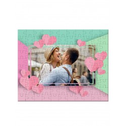 Puzzle personalizzato con la tua foto nella cornice cuori pastel! 96 tessere, pezzi in cartoncino! Idea regalo San Valentino!
