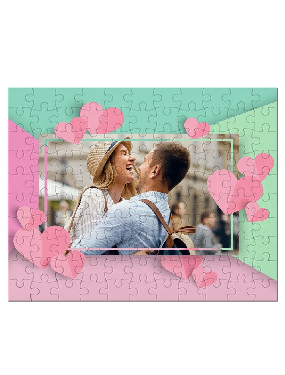 Puzzle personalizzato con la tua foto nella cornice cuori pastel! 96  tessere, pezzi in cartoncino! Idea regalo San Valentino!