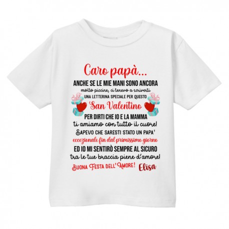  T-shirt maglietta bimbo o bimba San Valentino, Caro papà io e Mamma Ti Amiamo! Personalizzato con Nome! 