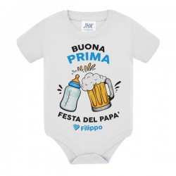 Body neonato Buona Prima Festa del Papà, personalizzato con nome del bimbo! Cin Cin brindisi latte e birra!