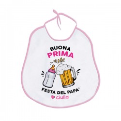Bavaglino bavetta Buona Prima Festa del Papà, personalizzato con nome della bimba! Cin Cin brindisi biberon latte e birra! 