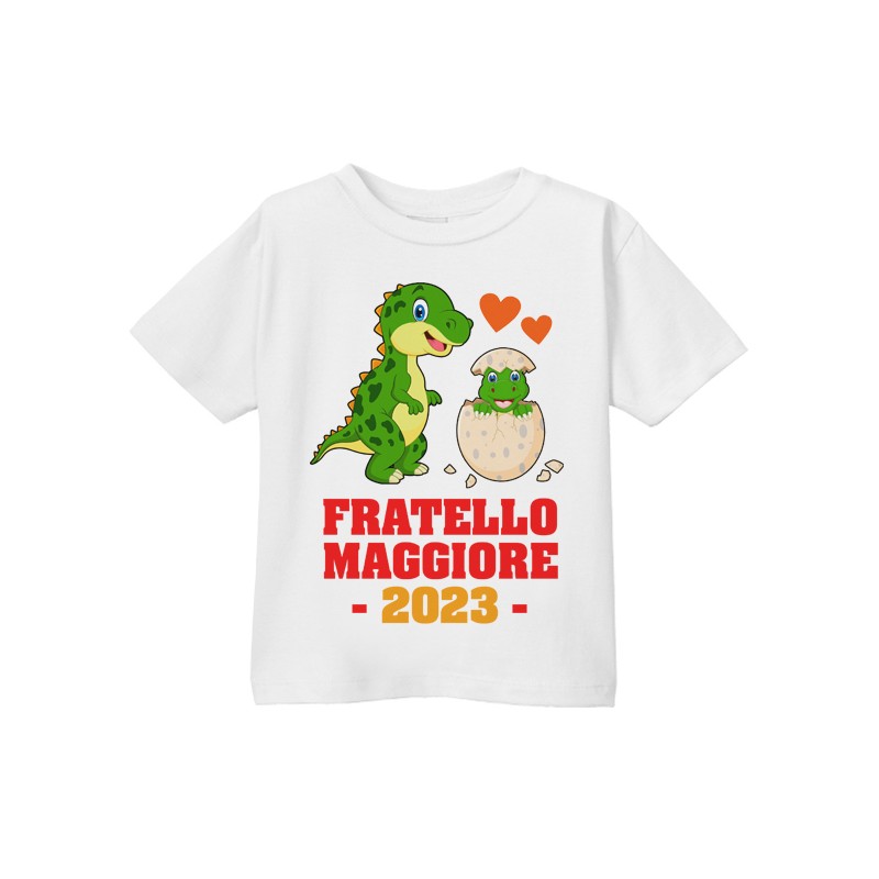 T-shirt maglietta bimbo Fratello Maggiore, personalizzata con anno!  Dinosauri carini, uovo e baby dinosauro fratellino!