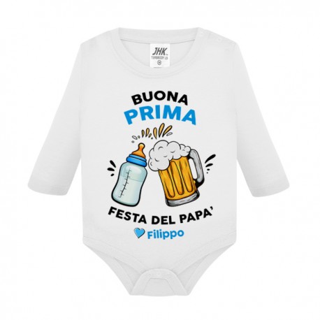 Body neonato manica lunga Buona Prima Festa del Papà, personalizzato con nome del bimbo! 