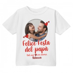  T-shirt maglietta bimbo bimba Felice Festa del Papà, personalizzata con la foto e il nome! Dal mio cuore con amore! 