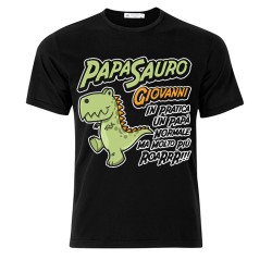 T-Shirt Maglietta nera Uomo Papasauro, un papà normale ma molto più roar! Personalizzata con nome! Festa del Papà!