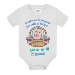  Body neonato La Sorpresa più bella di Pasqua sono io! Uovo ovetto personalizzato con foto e nome del bimbo! 