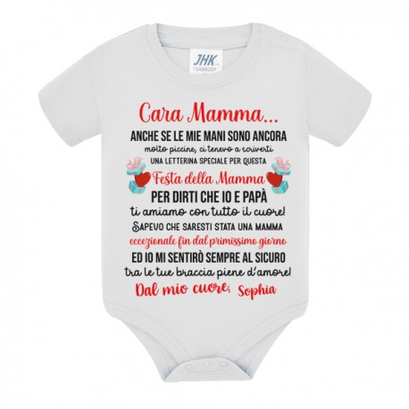  Body neonato neonata Cara Mamma io e papà ti amiamo! Personalizzato con nome bimbo o bimba! Festa della Mamma! 