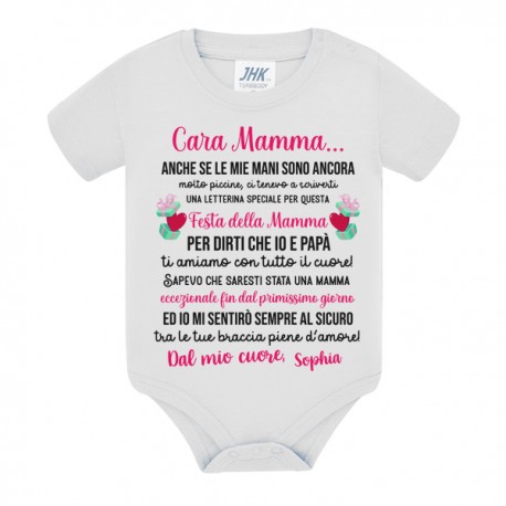  Body neonato neonata Cara Mamma io e papà ti amiamo! Personalizzato con nome bimbo o bimba! Festa della Mamma! pnk