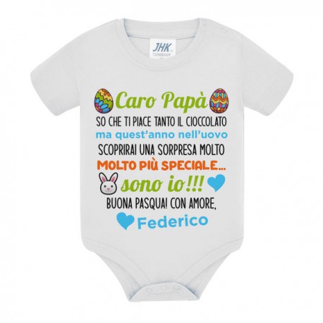 Body neonato Caro papà nell'uovo di pasqua sorpresa speciale, sono io! Personalizzato con nome bimbo! 