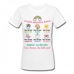 T-Shirt Maglietta donna Grazie maestra, personalizzata con nome, classe, anno scolastico! Idea regalo insegnante scuola! 