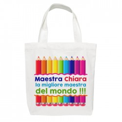 Shopper borsa Maestra migliore del mondo! Personalizzata con nome! Regalo dei bambini! Disegno matite colorate!