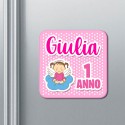  Set di 10 calamite magneti Primo Compleanno, personalizzate con nome! Bomboniera festa! Bimba, rosa! 