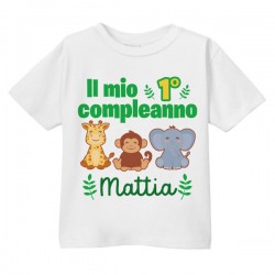 T-shirt bimbo e bimba Adesso ho 1 anno, festa primo compleanno giungla! Personalizzata con nome!