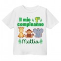 T-shirt bimbo e bimba Adesso ho 1 anno, festa primo compleanno giungla! Personalizzata con nome!