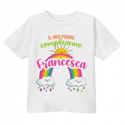 T-shirt maglietta bimbo bimba primo compleanno 1 anno! Personalizzata con nome! Arcobaleno colorato!