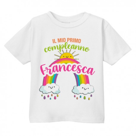 T-shirt maglietta bimbo bimba primo compleanno 1 anno! Personalizzata con nome! Arcobaleno colorato!