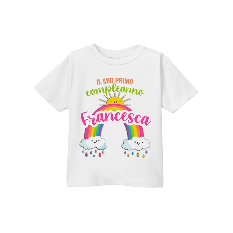T shirt maglietta bimbo bimba primo compleanno 1 anno Personalizzata con nome Arcobaleno colorato