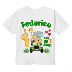 T-shirt maglietta bimbo bimba primo compleanno Adesso ho 1 anno! Personalizzata con nome! Animali Safari Giungla!