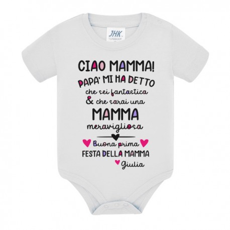  Body neonata Ciao Mamma, Prima festa della mamma! Con amore! Personalizzato con nome bimba! 