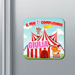 Set di 10 calamite magneti Primo Compleanno, 1 anno, personalizzate con nome bimba! Bomboniera festa! Circo divertente!