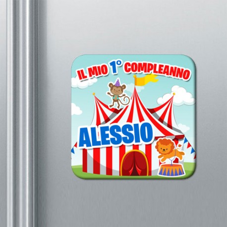 Set di 10 calamite magneti Primo Compleanno, 1 anno, personalizzate con nome bimbo! Bomboniera festa! Circo divertente!