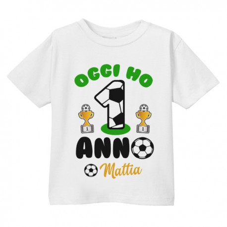 T-shirt maglietta bimbo Primo Compleanno 1 anno personalizzata con nome! Pallone da calcio! 