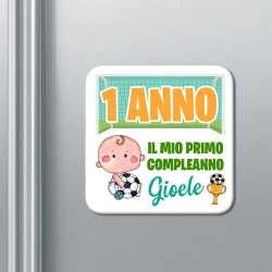  Set di 10 calamite magneti Primo Compleanno, 1 anno, personalizzate con nome bimbo o bimba! Bomboniera festa! Rete Calcio! 