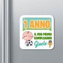  Set di 10 calamite magneti Primo Compleanno, 1 anno, personalizzate con nome bimbo o bimba! Bomboniera festa! Rete Calcio! 