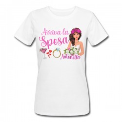  T-Shirt Maglietta donna PROMO Arriva la Sposa Addio nubilato, personalizzata con nome!