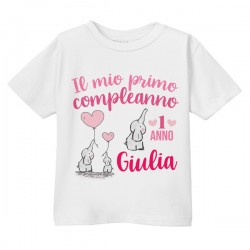 T-shirt maglietta bimba Primo Compleanno 1 anno personalizzata con nome! Elefantino carino!