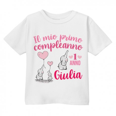 T-shirt maglietta bimba Primo Compleanno 1 anno personalizzata con nome! Elefantino carino!