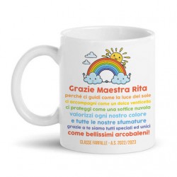 Tazza mug 11 oz Grazie Maestra, siamo speciali come arcobaleni, personalizzata con nome, classe, anno scolastico!