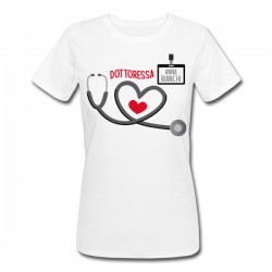 T-Shirt Maglietta Donna Dottoressa, tag medico personalizzata con il nome! Stetoscopio cuore!