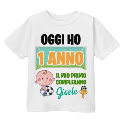 T-Shirt Maglietta Bimbo Primo Compleanno 1 Anno Personalizzata con Nome! Rete da Calcio Pallone Coppa!