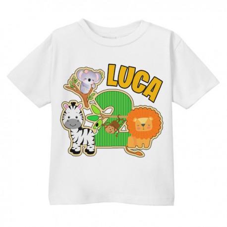 T-shirt maglietta bimbo bimba secondo compleanno 2 anni! Personalizzata con nome! Animali Safari Giungla!