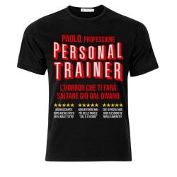 T-Shirt Maglietta nera Uomo Personal Trainer recensioni divertenti horror personalizzata con nome! Allenatore palestra sport!