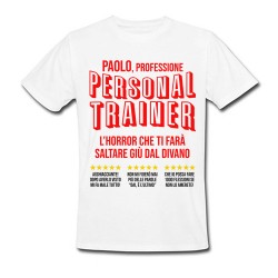 T-Shirt Maglietta bianca Uomo Personal Trainer recensioni divertenti horror personalizzata con nome! Allenatore palestra sport!