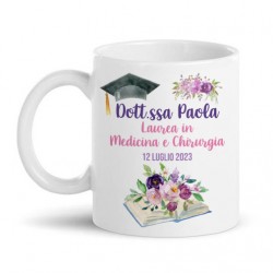 Tazza mug 11 oz Dottoressa, personalizzata con nome, laurea e data! Idea regalo laureata, fiori lilla!
