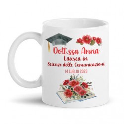 Tazza mug 11 oz Dottoressa, personalizzata con nome, laurea e data! Idea regalo laureata, fiori rossi!