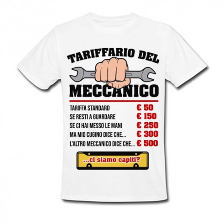 T-Shirt Maglietta Uomo Tariffario del Meccanico, regalo divertente officina  auto, automobili, moto!