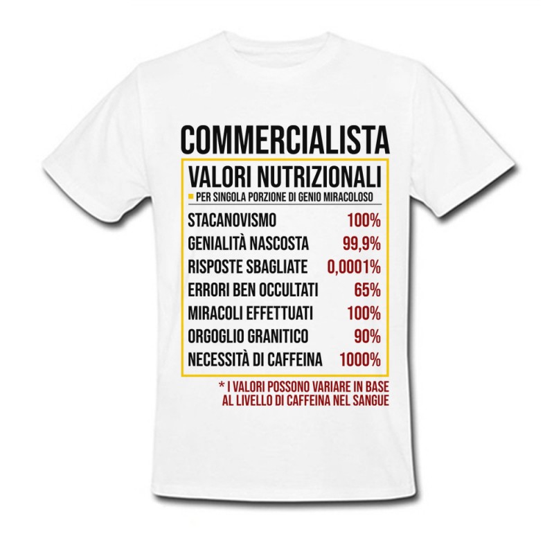 T-Shirt Maglietta Uomo Valori nutrizionali Commercialista Divertenti! Idea  Regalo Laurea Economia!