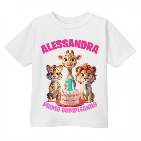 T-shirt maglietta bimba Primo Compleanno 1 anno personalizzata con nome! Animali carini giungla!