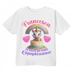 T-shirt maglietta bimbo e bimba Primo Compleanno 1 anno personalizzata con nome! Arcobaleno! Unicorno carino!