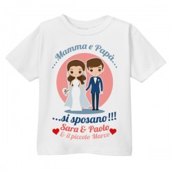  T-shirt bimbo o bimba Mamma e papà si sposano! Annuncio matrimonio personalizzato con nomi degli sposi e bimbo o bimba! 