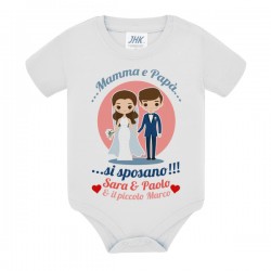 Body bimbo o bimba Mamma e papà Si sposano! Annuncio Matrimonio Personalizzato con Nomi degli sposi e figlio o figlia!