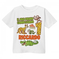 T-shirt maglietta bimbo bimba Primo Compleanno 1 anno personalizzata con nome! Animali carini giungla!
