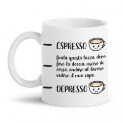 Tazza mug 11 oz Da Espresso a Depresso, livelli divertenti caffè, con frase nel mezzo personalizzabile come vuoi!