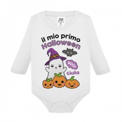 Body bimbo bimba manica lunga Il mio Primo Halloween, fantasma e zucca! Personalizzato con nome!